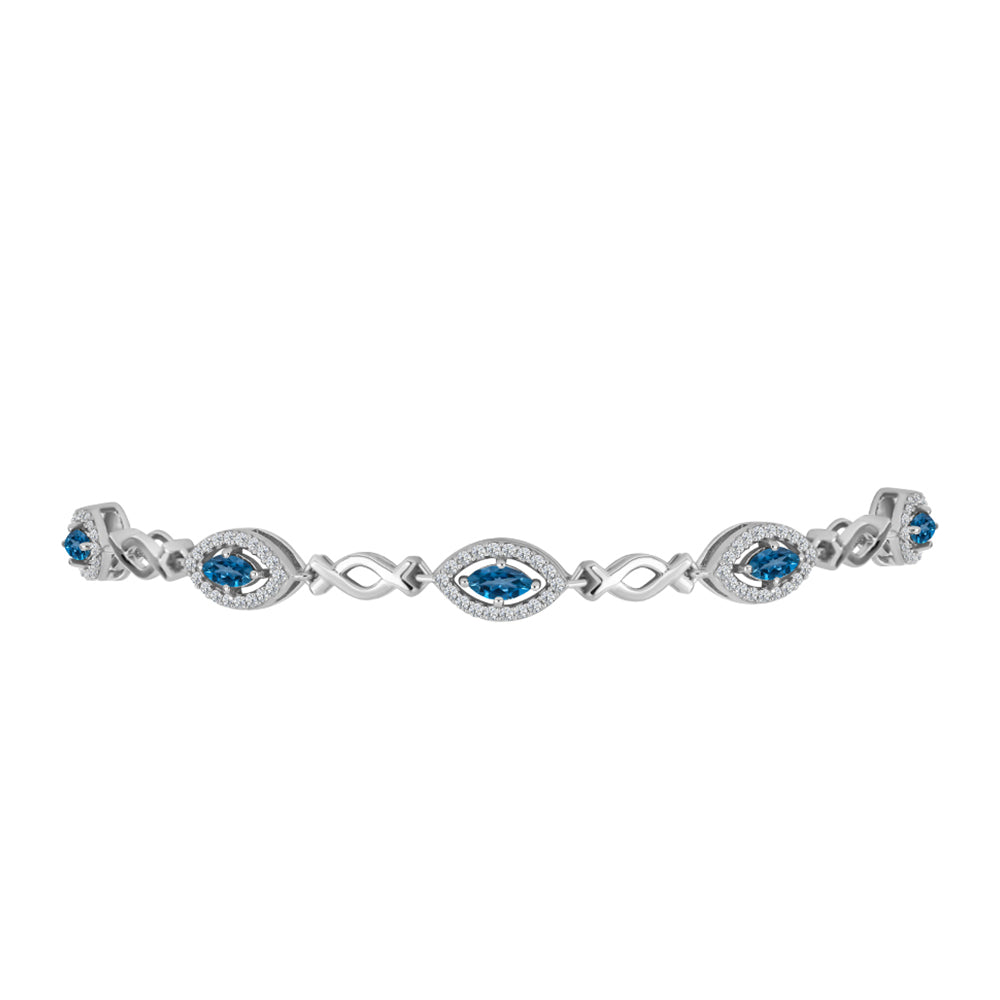 Pulseira de Prata com Topázio Azul de Londres e Topázio Branco  Contraste: Cabeca de Veado (800)