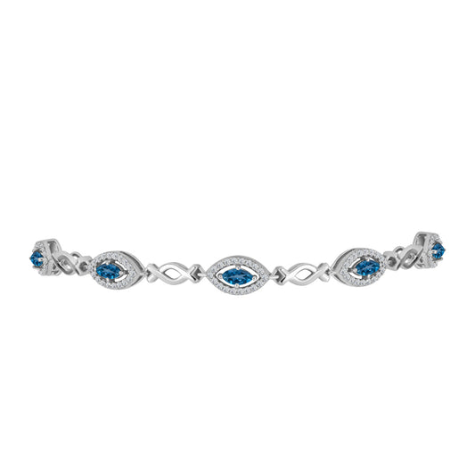 Pulseira de Prata com Topázio Azul de Londres e Topázio Branco  Contraste: Cabeca de Veado (800)