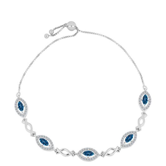 Pulseira de Prata com Topázio Azul de Londres e Topázio Branco  Contraste: Cabeca de Veado (800)