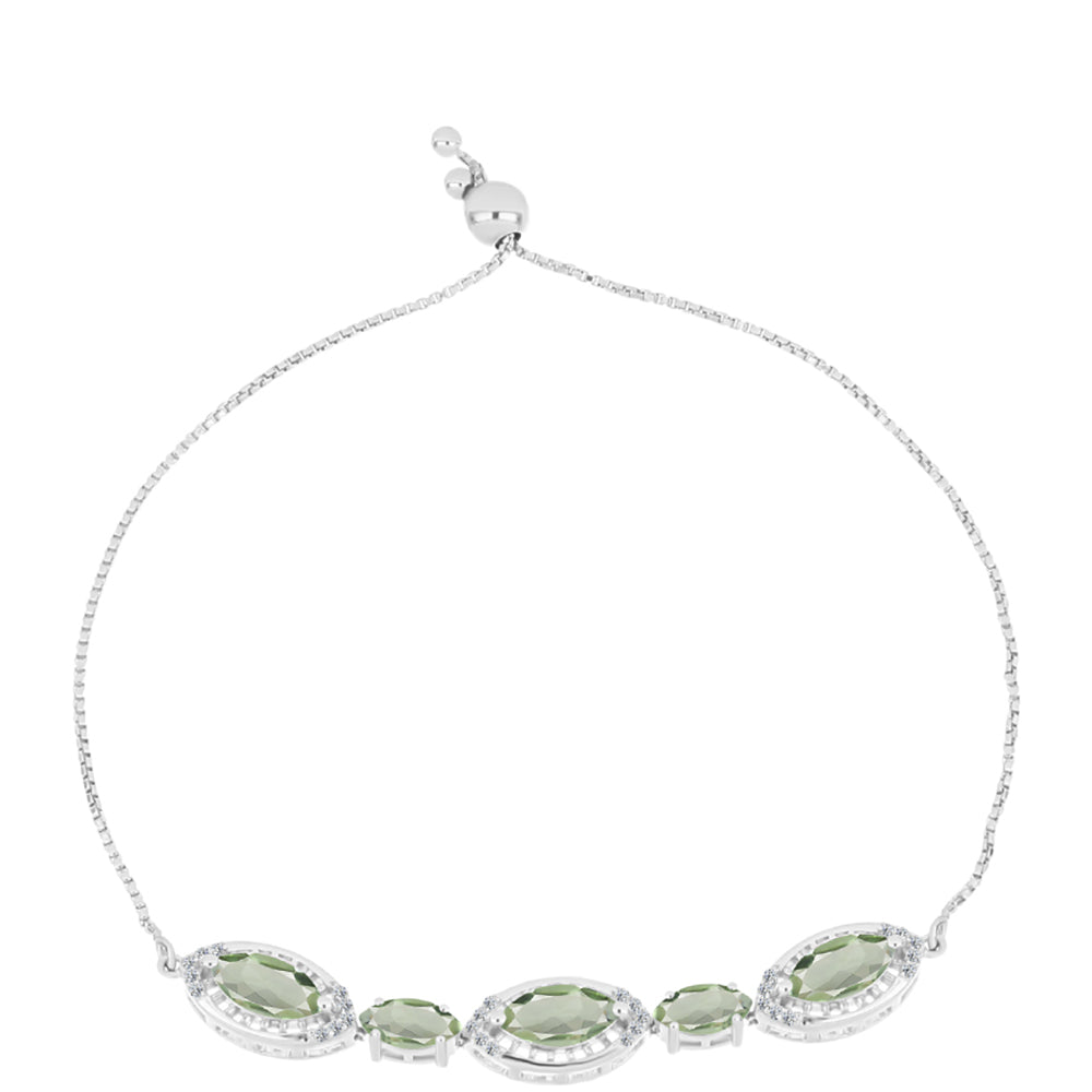 Pulseira de Prata com Ametista Verde e Topázio Branco  Contraste: Cabeca de Veado (800)