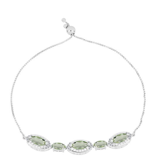 Pulseira de Prata com Ametista Verde e Topázio Branco  Contraste: Cabeca de Veado (800)