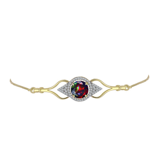 Pulseira de Prata com Banho de Ouro com Opala Preta de Lega Dembi da Etiópia e Topázio Branco  Contraste: Cabeca de Veado (800)