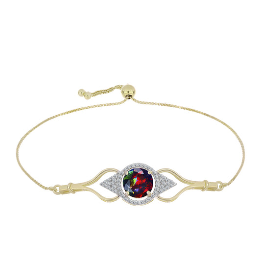 Pulseira de Prata com Banho de Ouro com Opala Preta de Lega Dembi da Etiópia e Topázio Branco  Contraste: Cabeca de Veado (800)
