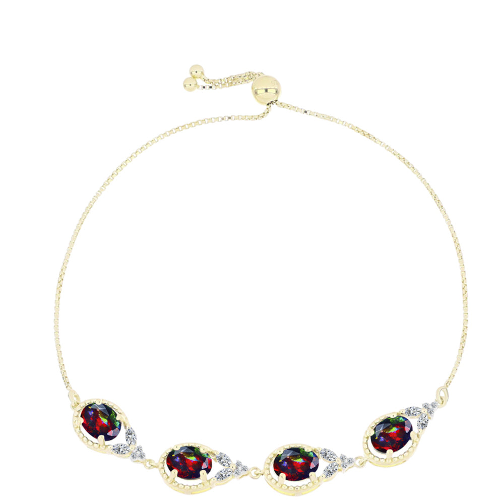 Pulseira de Prata com Banho de Ouro com Opala Preta de Lega Dembi da Etiópia e Topázio Branco  Contraste: Cabeca de Veado (800)