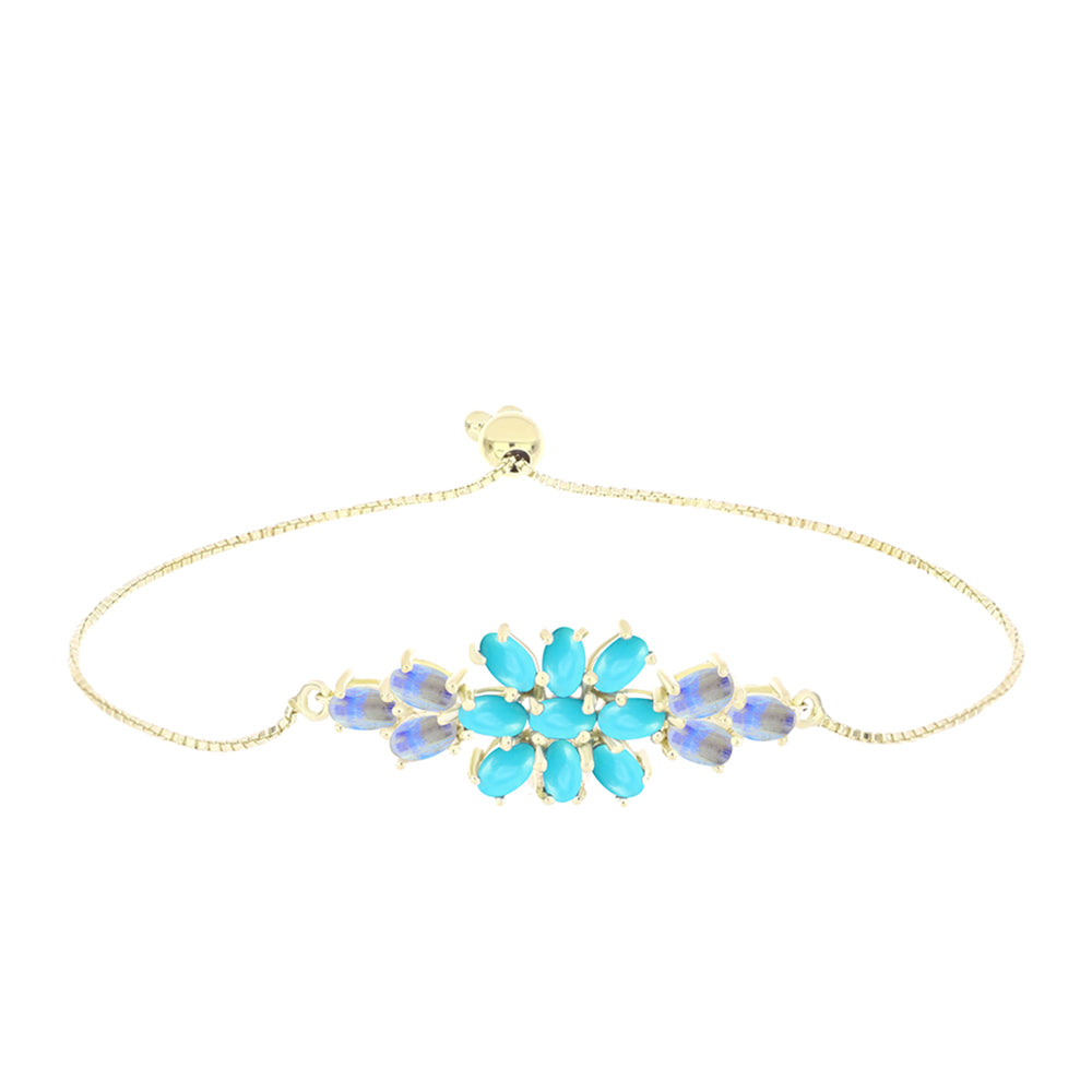 Pulseira de Prata com Banho de Ouro com Turquesa Bela Adormecida e Pedra da Lua Arco-íris  Contraste: Cabeca de Veado (800) 1 