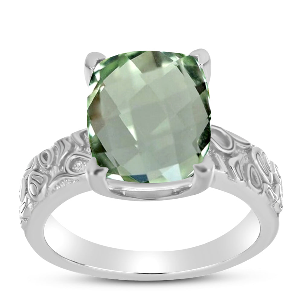 Anel de Prata com Ametista Verde  Contraste: Cabeca de Veado (800)