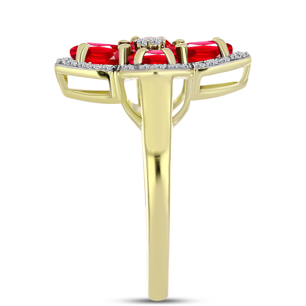 Anel de Prata com Banho de Ouro com Ágata Vermelha e Topázio Branco  Contraste: Cabeca de Veado (800)