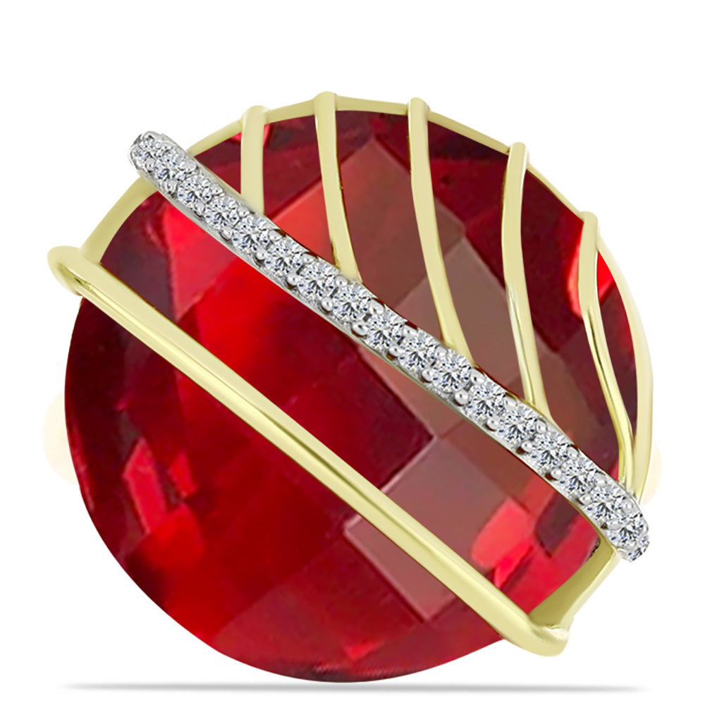 Anel de Prata com Banho de Ouro com Ágata Vermelha e Topázio Branco  Contraste: Cabeca de Veado (800)