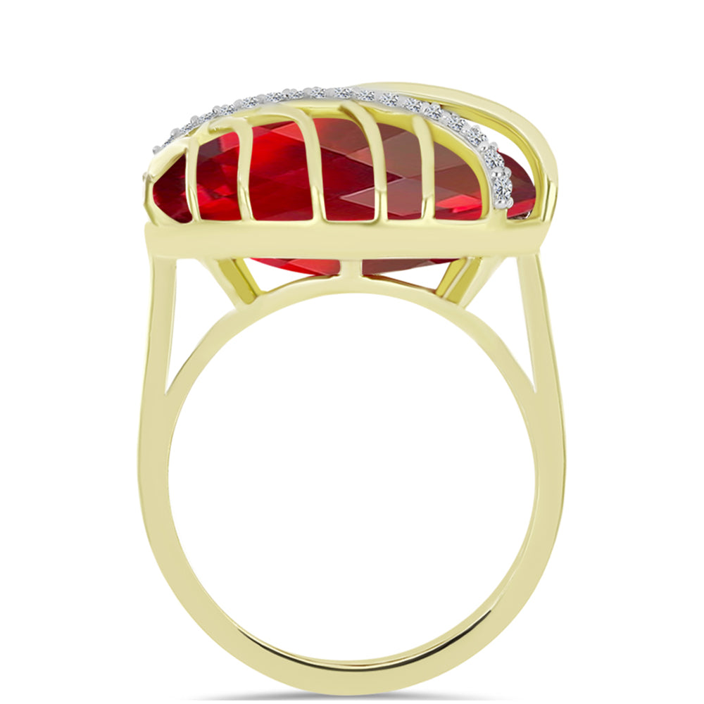 Anel de Prata com Banho de Ouro com Ágata Vermelha e Topázio Branco  Contraste: Cabeca de Veado (800) 2 