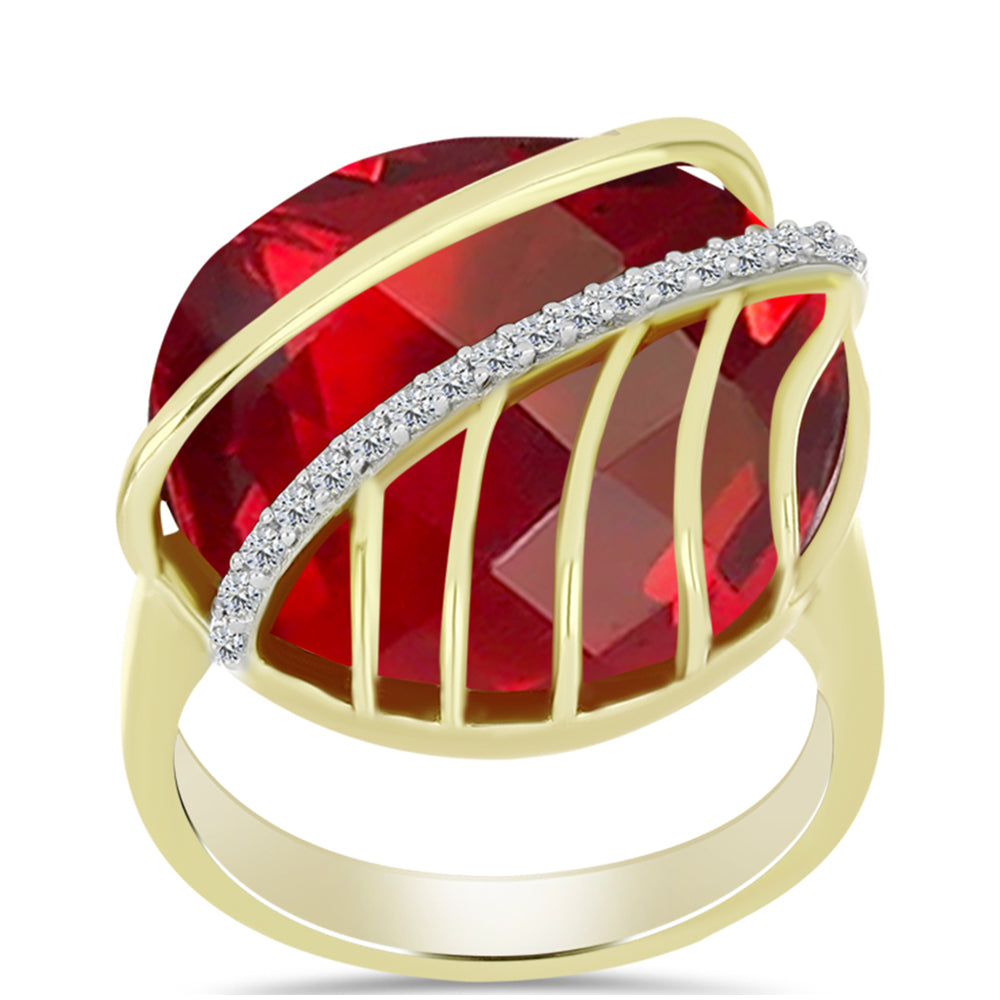 Anel de Prata com Banho de Ouro com Ágata Vermelha e Topázio Branco  Contraste: Cabeca de Veado (800) 3 