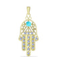 Pendente de Prata com Banho de Ouro com Turquesa Bela Adormecida e Pedra da Lua Arco-íris  Contraste: Cabeca de Veado (800)