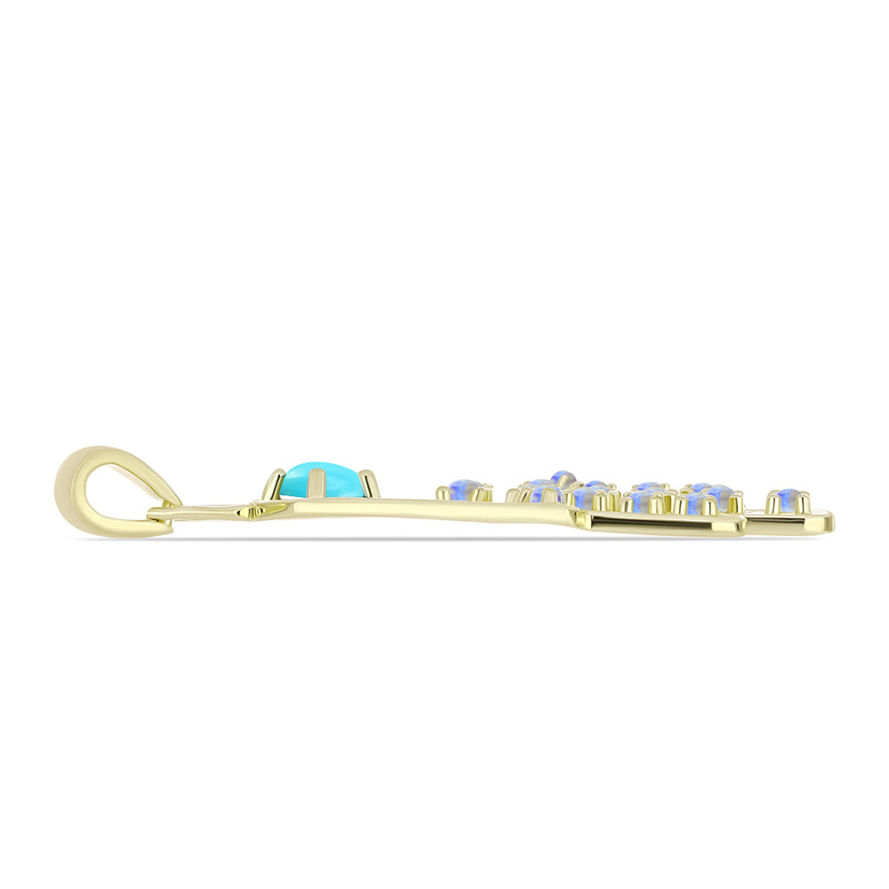 Pendente de Prata com Banho de Ouro com Turquesa Bela Adormecida e Pedra da Lua Arco-íris  Contraste: Cabeca de Veado (800) 2 