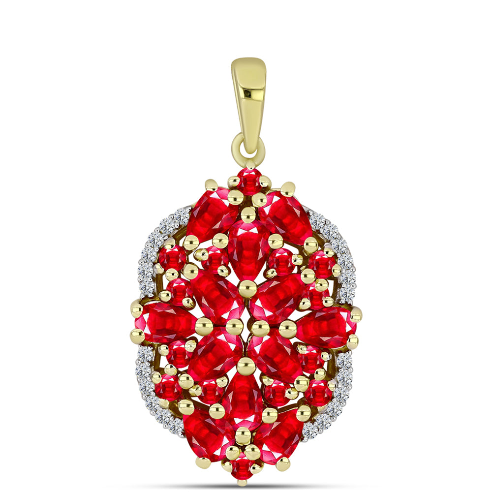 Pendente de Prata com Banho de Ouro com Ágata Vermelha e Topázio Branco  Contraste: Cabeca de Veado (800) 1 