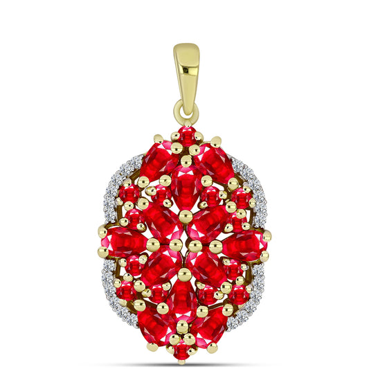 Pendente de Prata com Banho de Ouro com Ágata Vermelha e Topázio Branco  Contraste: Cabeca de Veado (800)