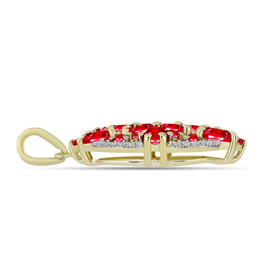 Pendente de Prata com Banho de Ouro com Ágata Vermelha e Topázio Branco  Contraste: Cabeca de Veado (800)