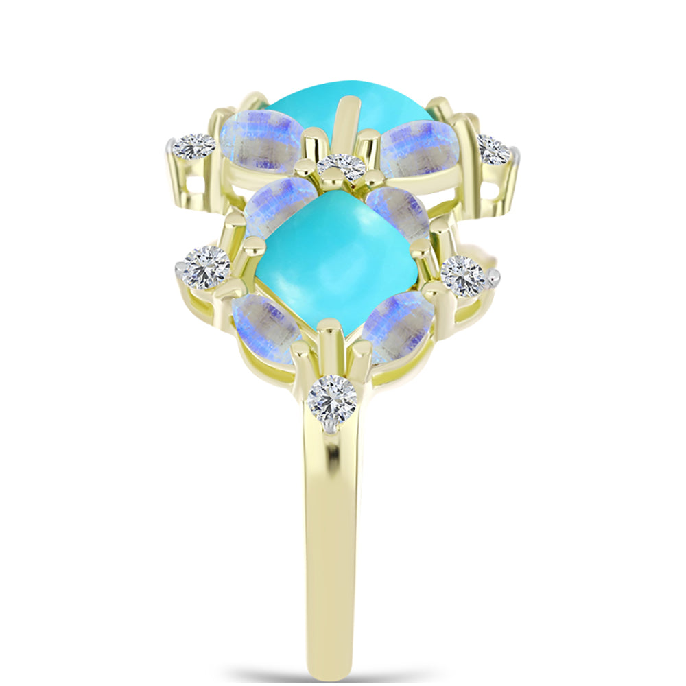 Anel de Prata com Banho de Ouro com Turquesa Bela Adormecida  Contraste: Cabeca de Veado (800) 4 