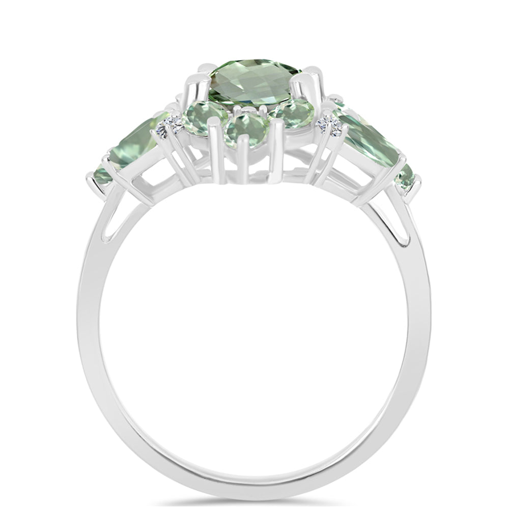 Anel de Prata com Ametista Verde e Topázio Branco  Contraste: Cabeca de Veado (800)