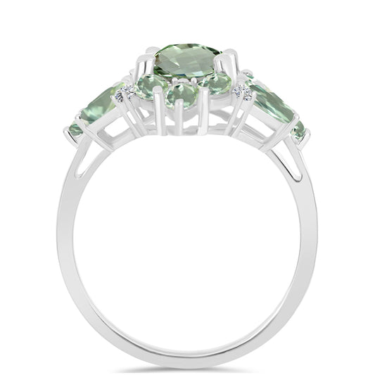 Anel de Prata com Ametista Verde e Topázio Branco  Contraste: Cabeca de Veado (800)
