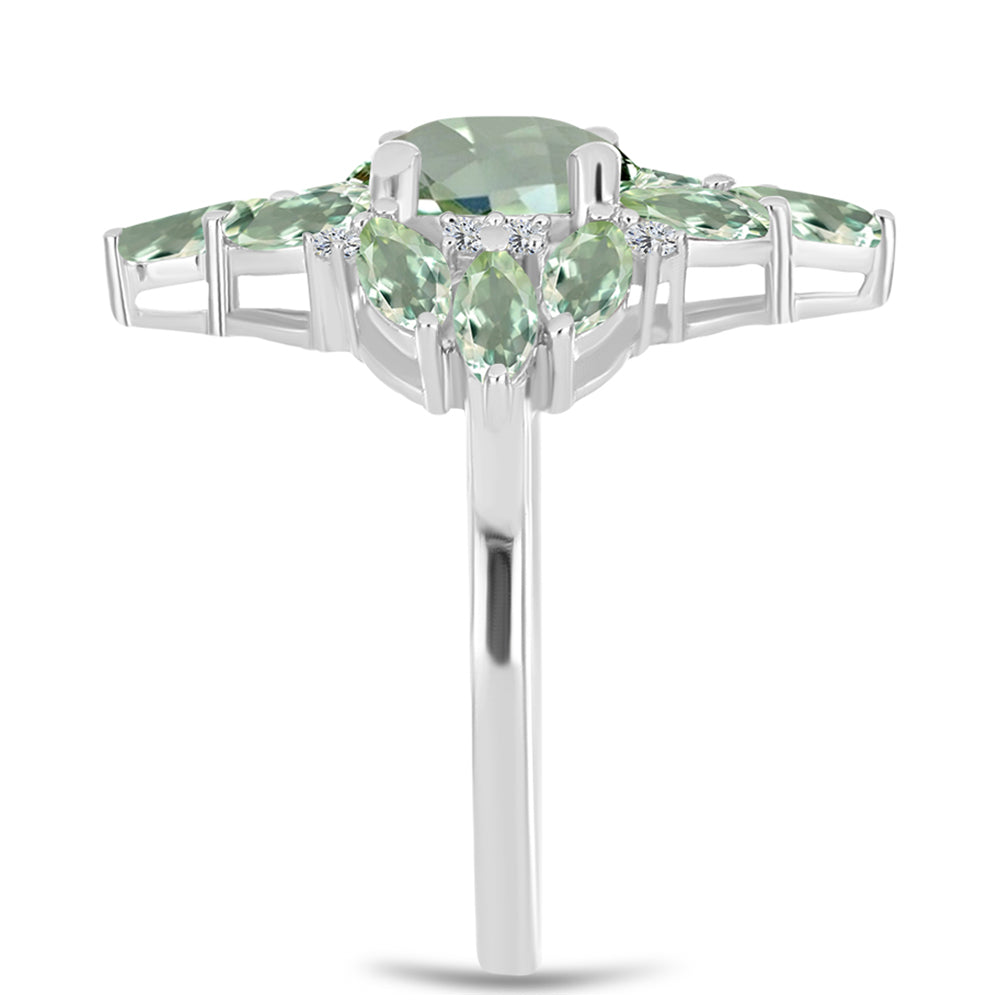 Anel de Prata com Ametista Verde e Topázio Branco  Contraste: Cabeca de Veado (800) 4 