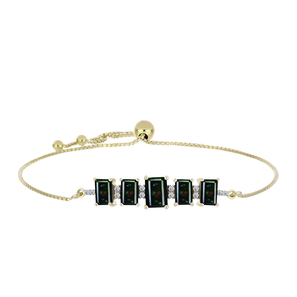 Pulseira de Prata com Banho de Ouro com Opala Preta de Lega Dembi da Etiópia e Topázio Branco  Contraste: Cabeca de Veado (800) 1 