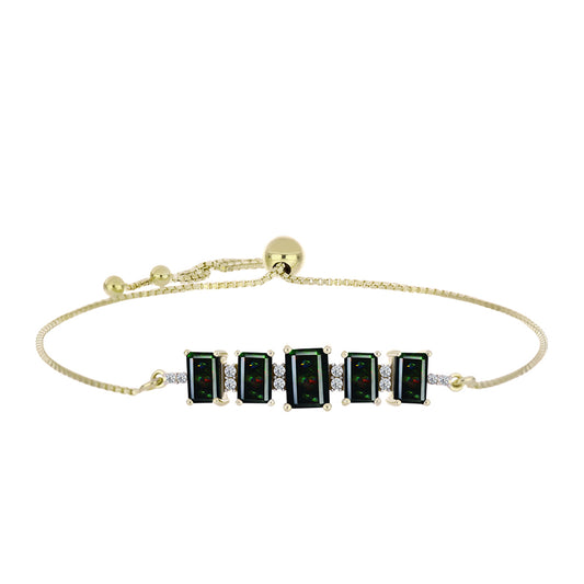 Pulseira de Prata com Banho de Ouro com Opala Preta de Lega Dembi da Etiópia e Topázio Branco  Contraste: Cabeca de Veado (800)