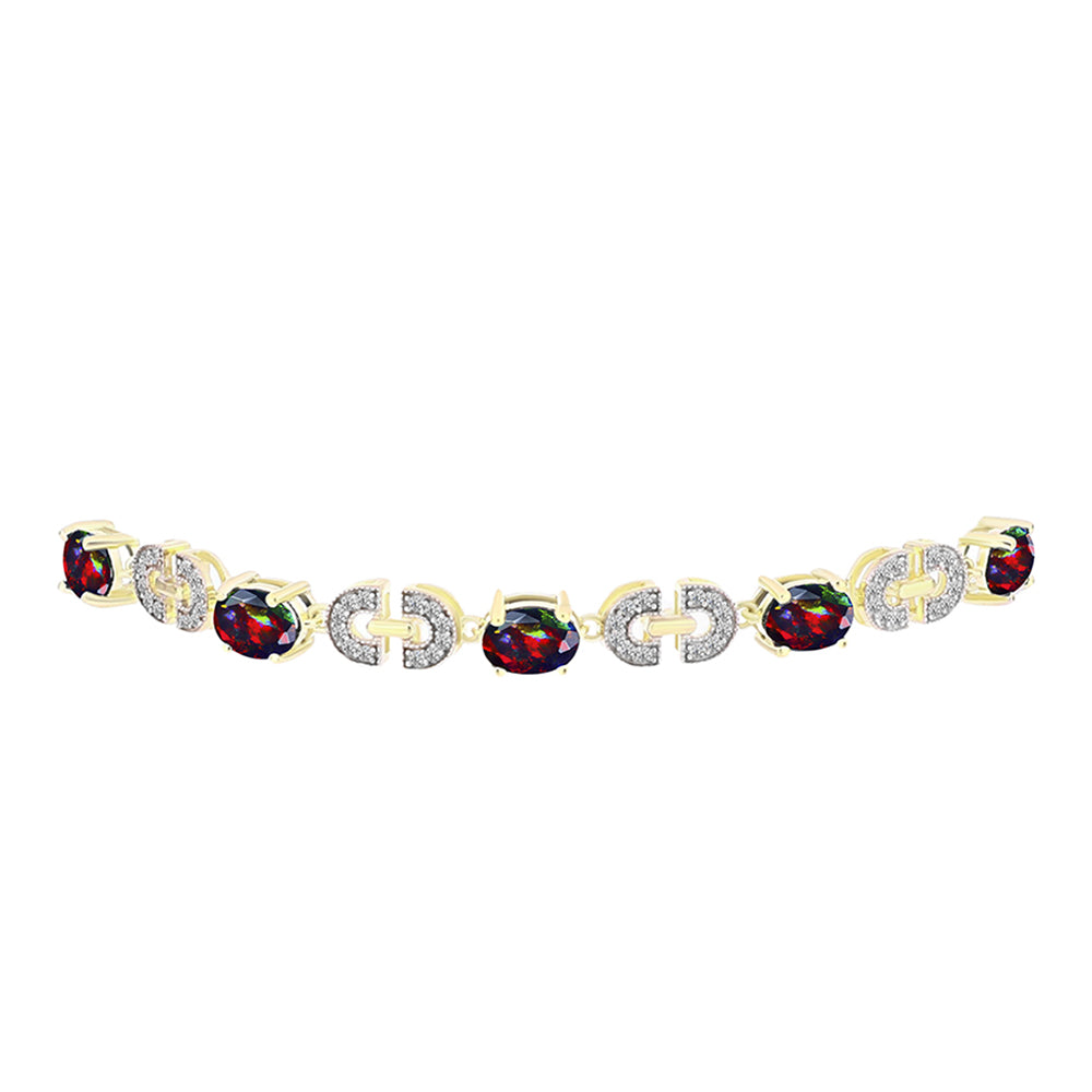 Pulseira de Prata com Banho de Ouro com Opala Preta de Lega Dembi da Etiópia e Topázio Branco  Contraste: Cabeca de Veado (800) 2 