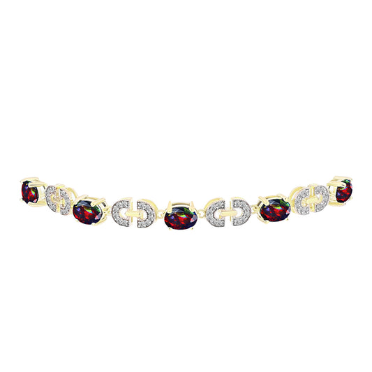 Pulseira de Prata com Banho de Ouro com Opala Preta de Lega Dembi da Etiópia e Topázio Branco  Contraste: Cabeca de Veado (800)
