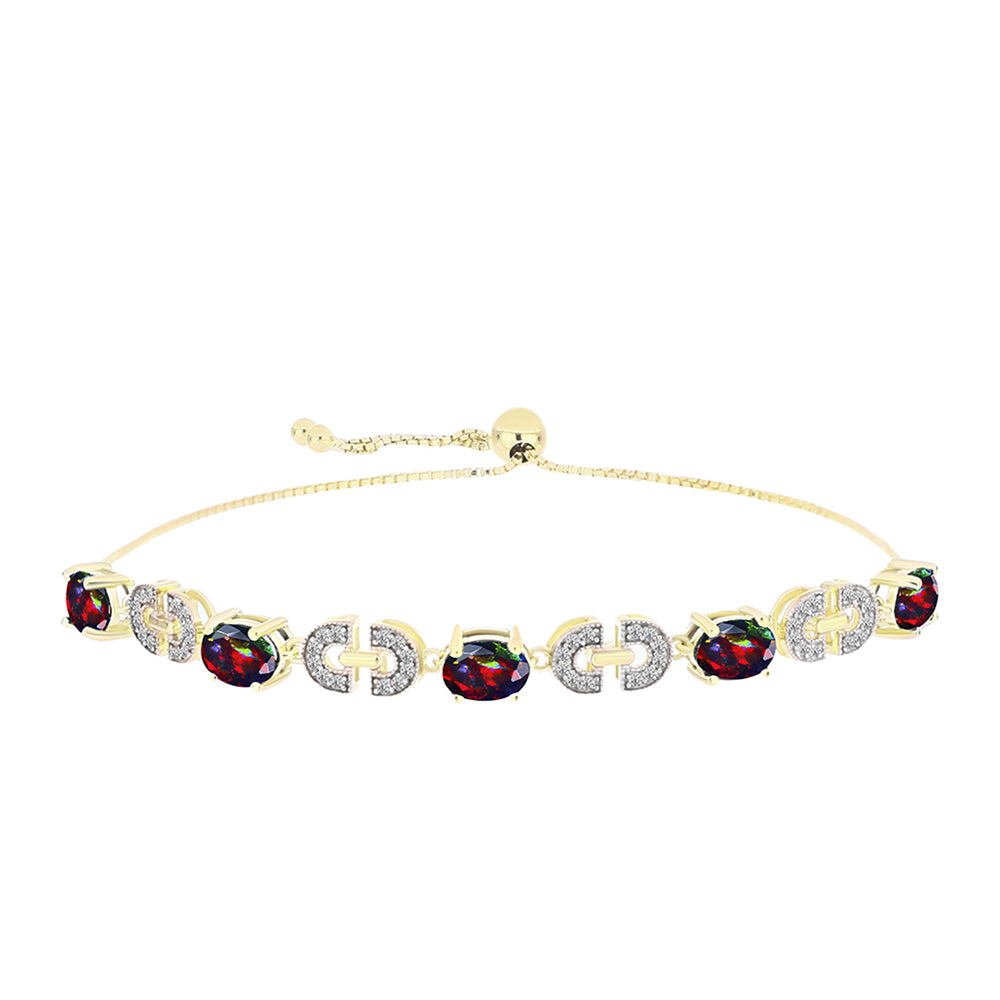 Pulseira de Prata com Banho de Ouro com Opala Preta de Lega Dembi da Etiópia e Topázio Branco  Contraste: Cabeca de Veado (800) 1 