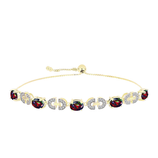 Pulseira de Prata com Banho de Ouro com Opala Preta de Lega Dembi da Etiópia e Topázio Branco  Contraste: Cabeca de Veado (800)