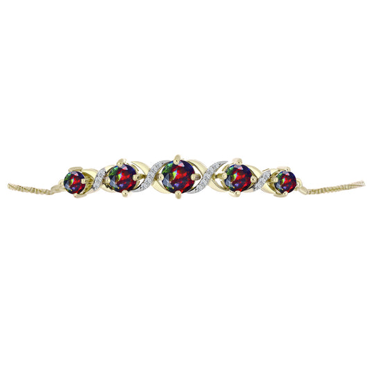 Pulseira de Prata com Banho de Ouro com Opala Preta de Lega Dembi da Etiópia e Topázio Branco  Contraste: Cabeca de Veado (800)