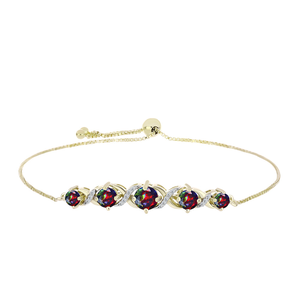Pulseira de Prata com Banho de Ouro com Opala Preta de Lega Dembi da Etiópia e Topázio Branco  Contraste: Cabeca de Veado (800) 1 