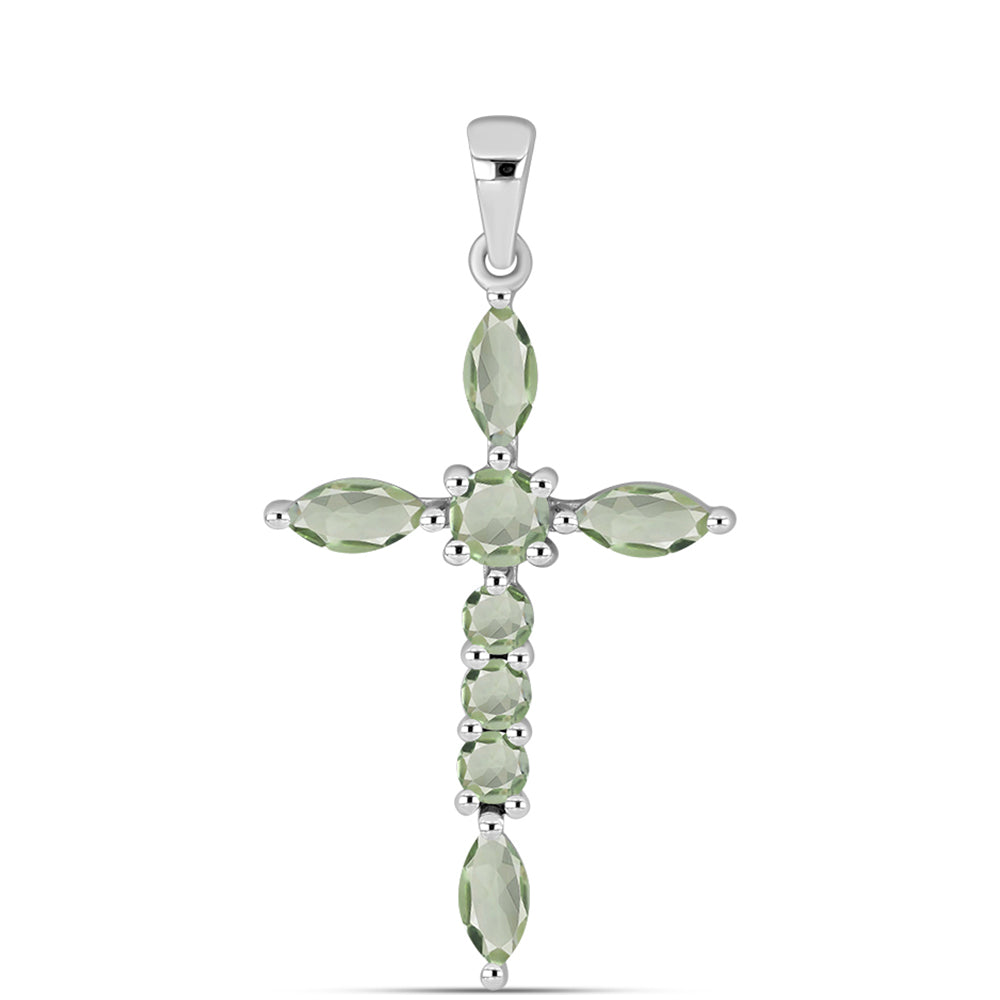 Cruz Pendente de Prata com Ametista Verde 1 