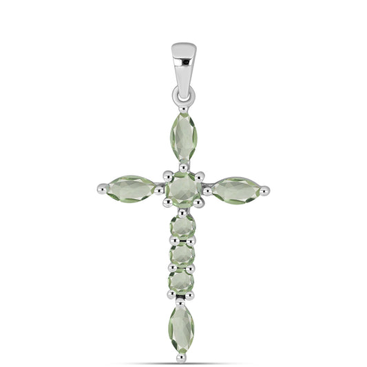 Cruz Pendente de Prata com Ametista Verde