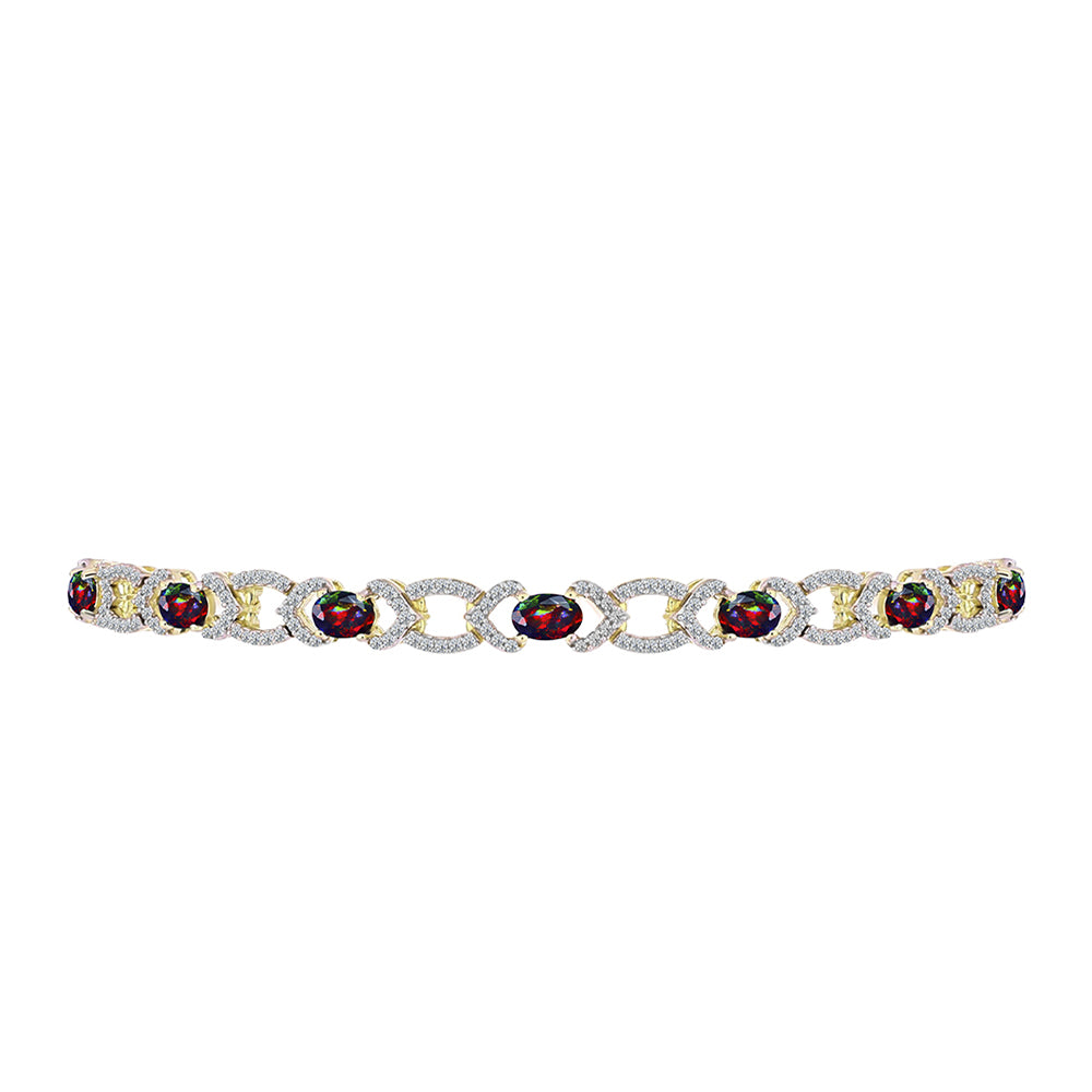 Pulseira de Prata com Banho de Ouro com Opala Preta de Lega Dembi da Etiópia e Topázio Branco  Contraste: Cabeca de Veado (800)