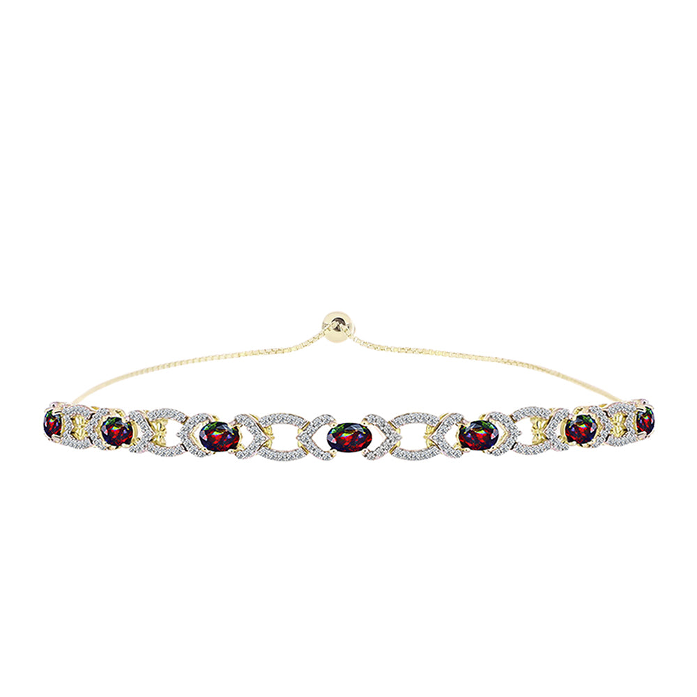 Pulseira de Prata com Banho de Ouro com Opala Preta de Lega Dembi da Etiópia e Topázio Branco  Contraste: Cabeca de Veado (800)