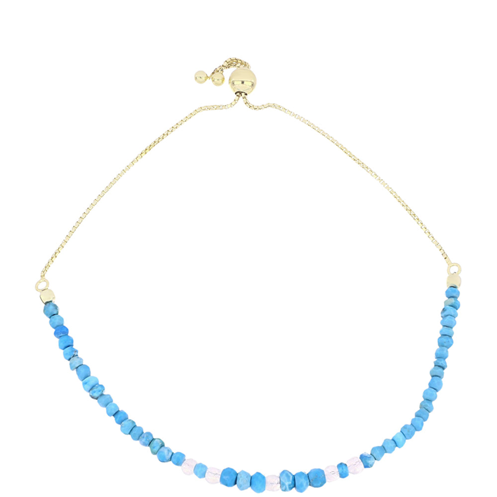 Pulseira de Prata com Banho de Ouro com Turquesa Bela Adormecida e Pedra da Lua Arco-íris 1 