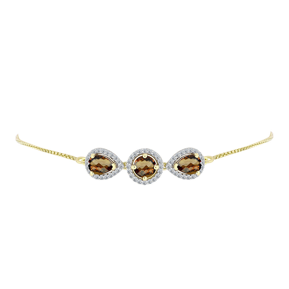 Pulseira de Prata com Banho de Ouro com Quartzo Cognac e Topázio Branco  Contraste: Cabeca de Veado (800)