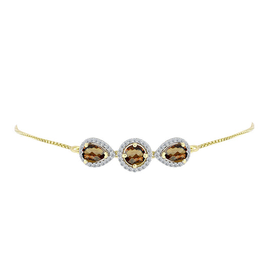 Pulseira de Prata com Banho de Ouro com Quartzo Cognac e Topázio Branco  Contraste: Cabeca de Veado (800)