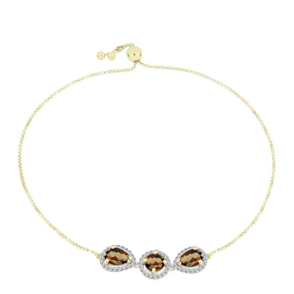 Pulseira de Prata com Banho de Ouro com Quartzo Cognac e Topázio Branco  Contraste: Cabeca de Veado (800) 1 