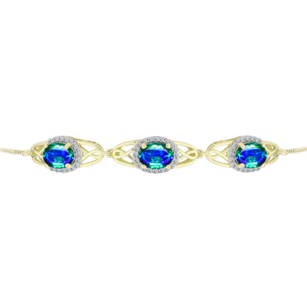 Pulseira de Prata com Banho de Ouro com Quartzo Pavão e Topázio Branco  Contraste: Cabeca de Veado (800) 2 