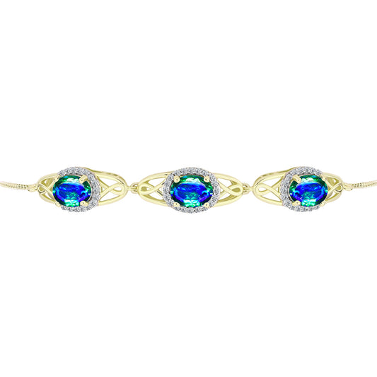 Pulseira de Prata com Banho de Ouro com Quartzo Pavão e Topázio Branco  Contraste: Cabeca de Veado (800)