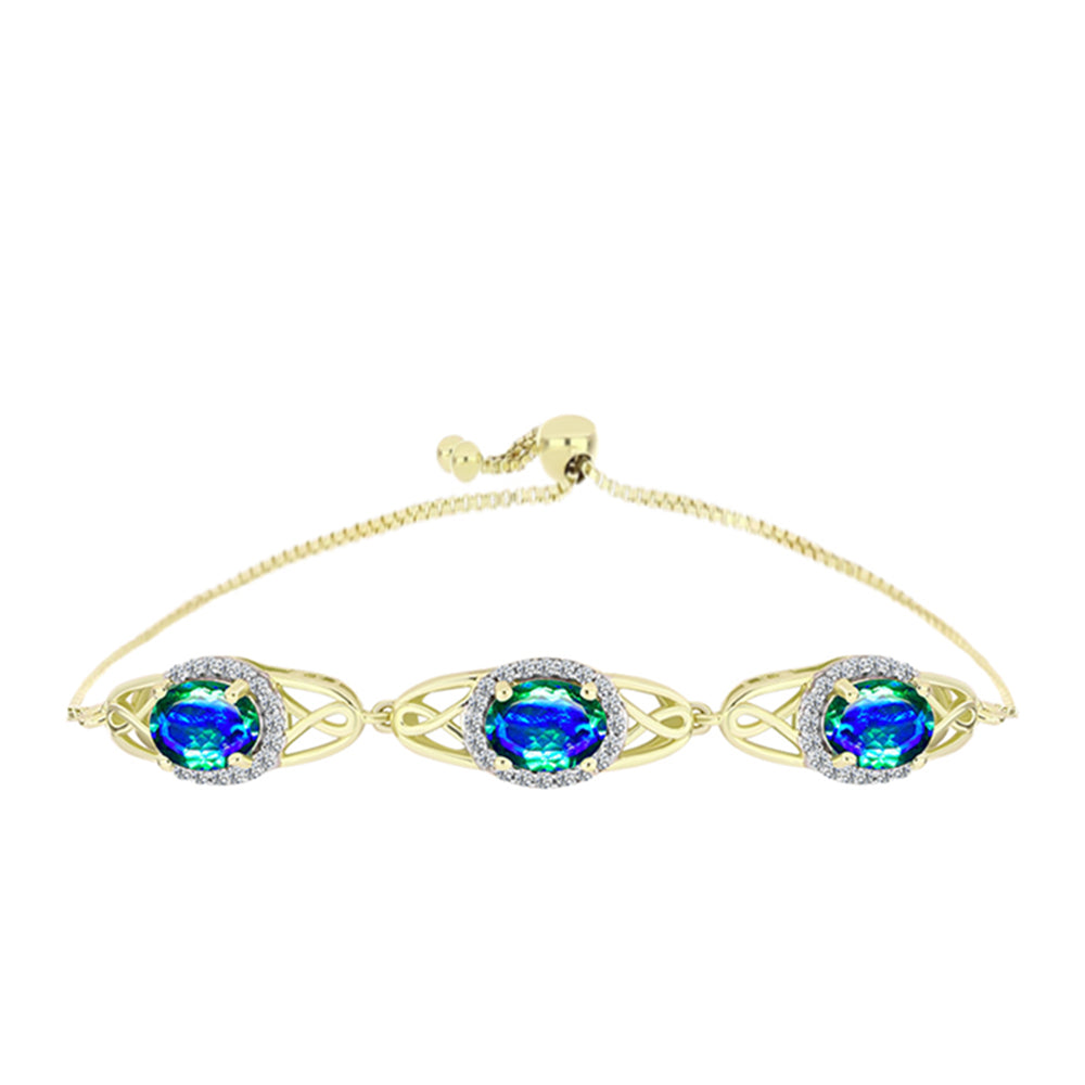 Pulseira de Prata com Banho de Ouro com Quartzo Pavão e Topázio Branco  Contraste: Cabeca de Veado (800)
