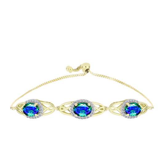 Pulseira de Prata com Banho de Ouro com Quartzo Pavão e Topázio Branco  Contraste: Cabeca de Veado (800)