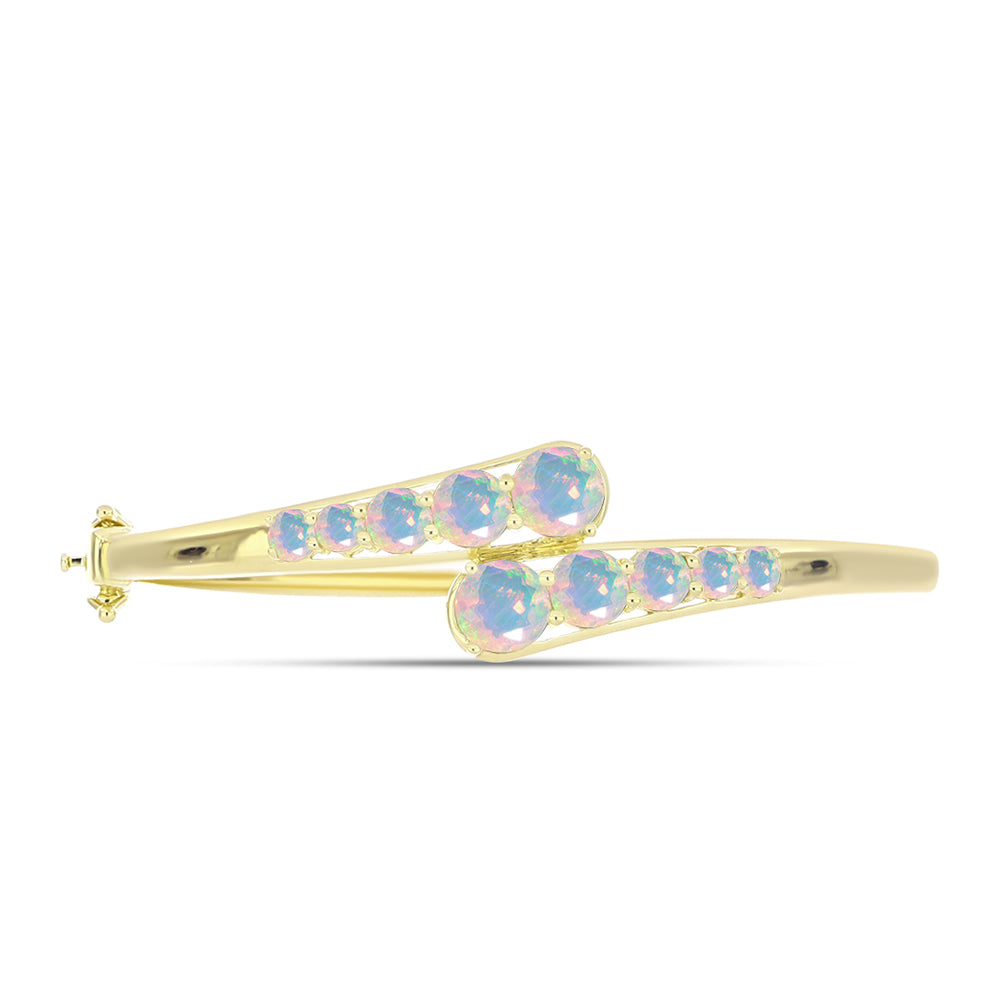 Pulseira de Prata com Banho de Ouro com Opala Welo e Topázio Branco  Contraste: Cabeca de Veado (800)