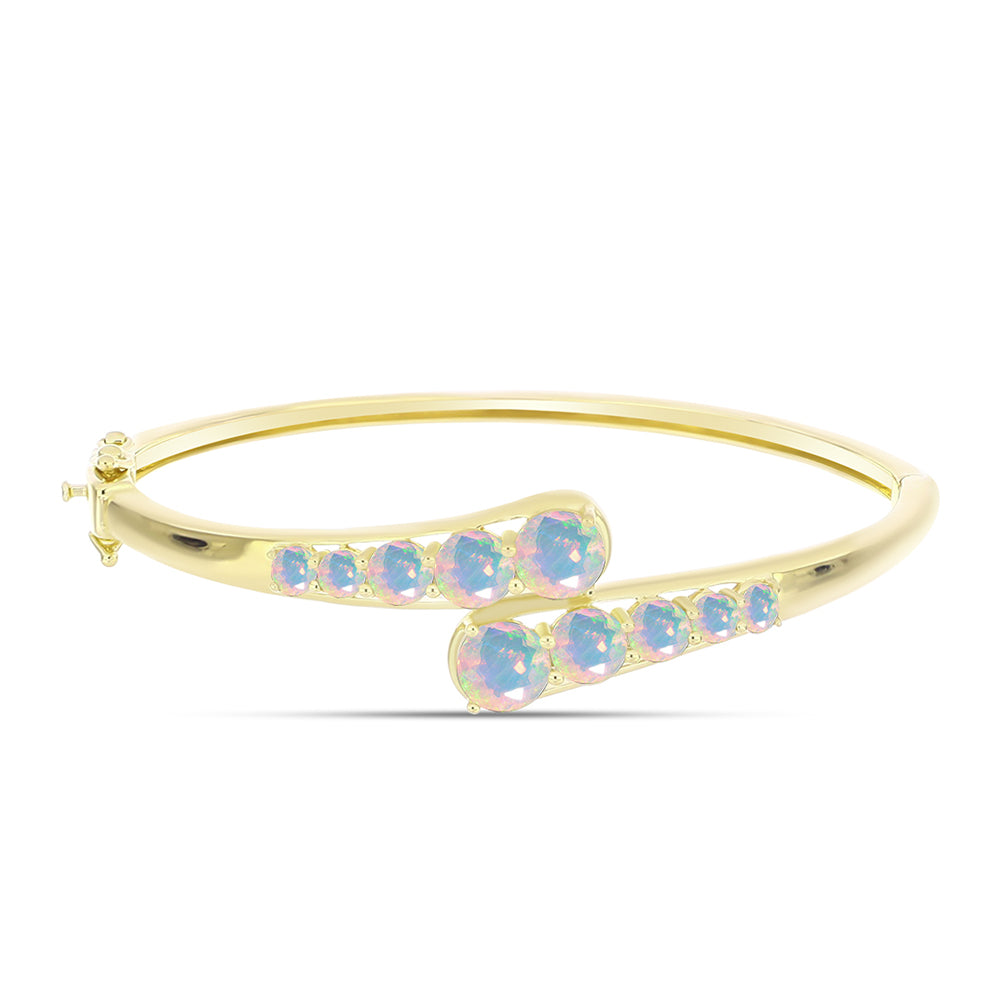 Pulseira de Prata com Banho de Ouro com Opala Welo e Topázio Branco  Contraste: Cabeca de Veado (800) 1 