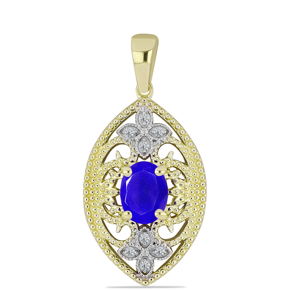 Pendente de Prata com Banho de Ouro com Ágata Azul e Topázio Branco 1 