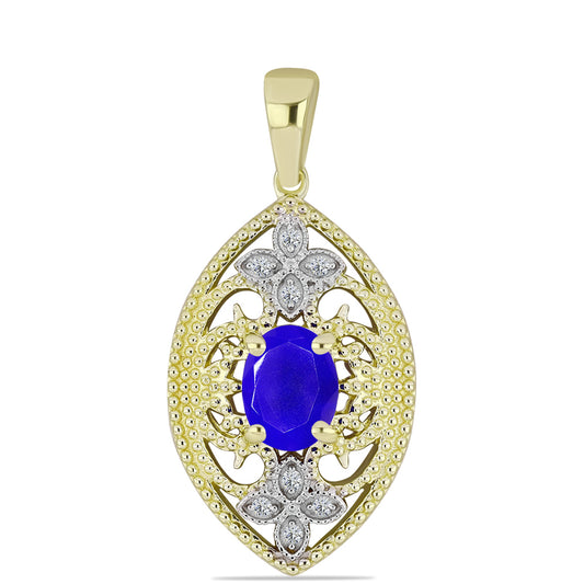 Pendente de Prata com Banho de Ouro com Ágata Azul e Topázio Branco