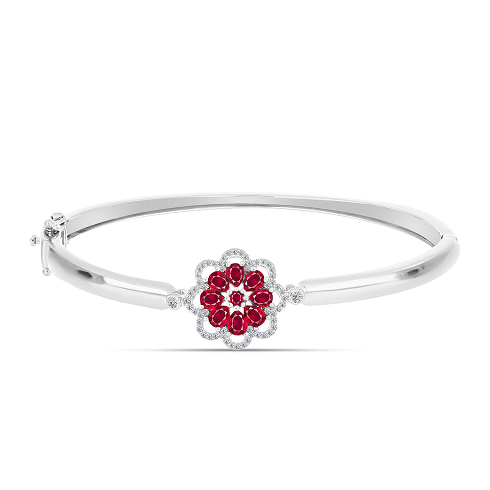 Pulseira de Prata com Rubi de Madagáscar e Topázio Branco  Contraste: Cabeca de Veado (800) 1 