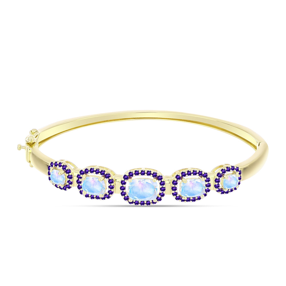 Pulseira de Prata com Banho de Ouro com Pedra da Lua Arco-íris e Ametista de Marrocos  Contraste: Cabeca de Veado (800) 1 
