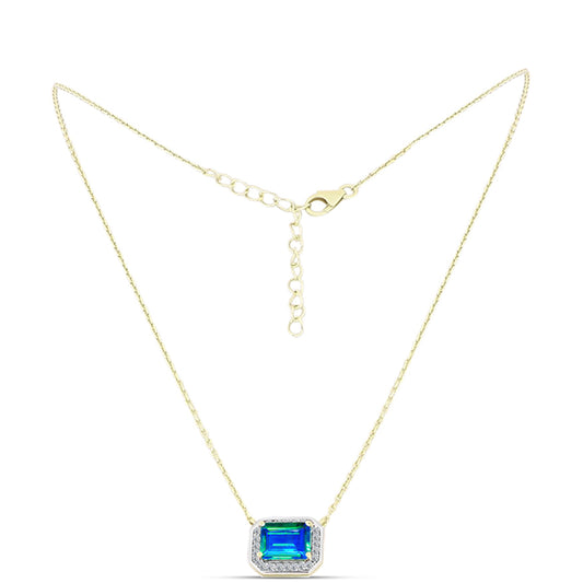 Colar de Prata com Banho de Ouro com Quartzo Pavão e Topázio Branco  Contraste: Cabeca de Veado (800)